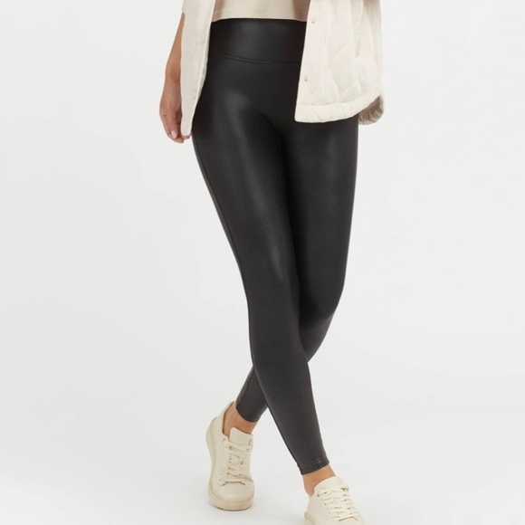 SPANX Black Faux Leather Leggings Size L - Picture 1 of 11